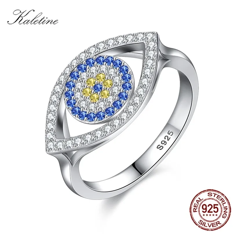 Kaletine Blue Ring 925 Silver Sterling Ringar För Kvinnor Lucky Big Turkiska Ögon Charm CZ Stone Ringlet Smycken KLTR135 211217
