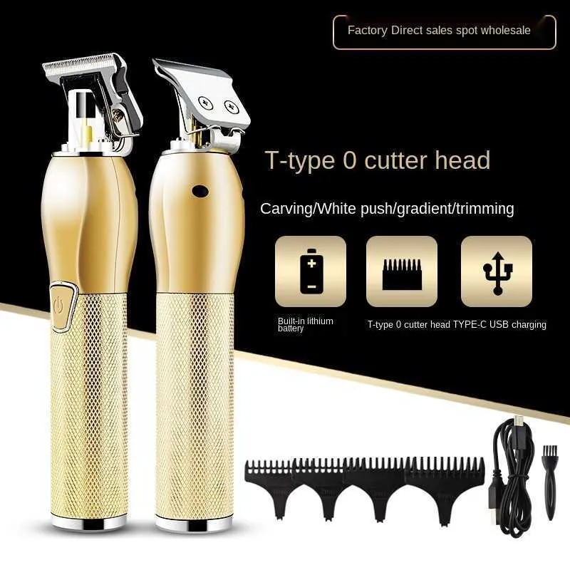 Retro Vintage T13 Golden Electric USB Rechargeable Hair Clippers Hair Salon Oil Head Carving Man Shaver Trimmer Scissors P0817