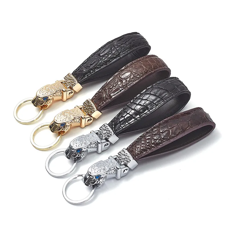 Persoonlijkheid Luipaard Hoofd Key Chain Fashion Crocodile Skin Lederen Key Rings voor Jaguar F-Pace XJ XE XF Unisex Gift Pendant