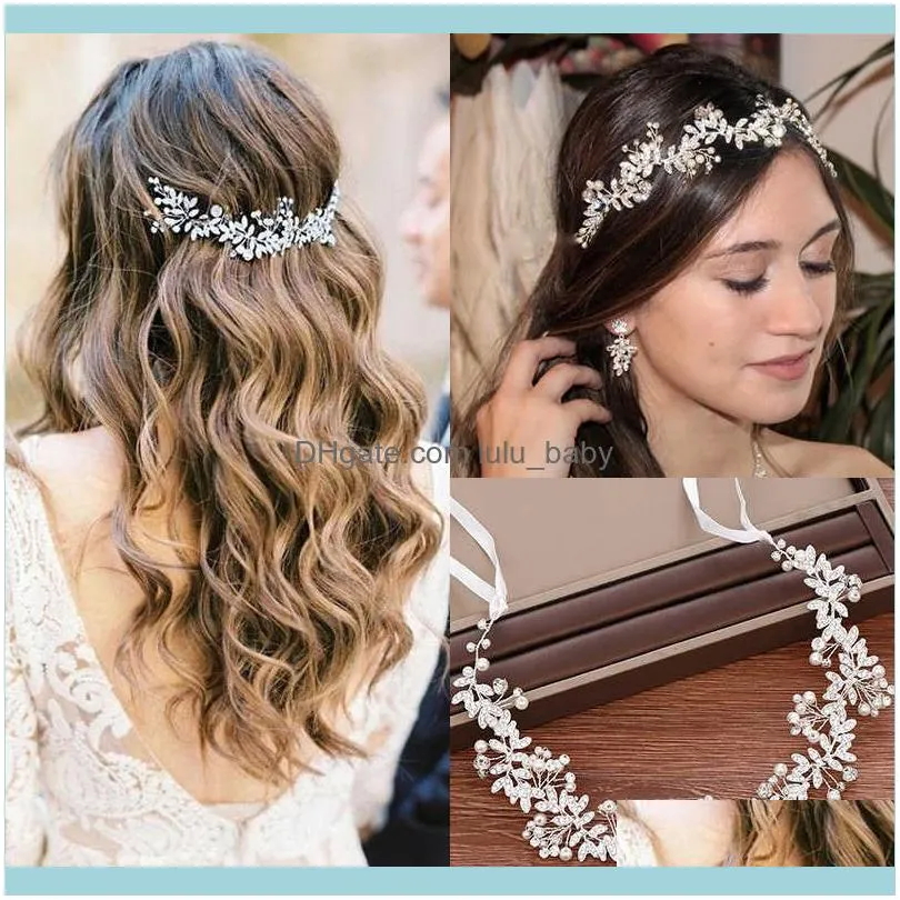 Jewelryluxury Gold Sier Color Tiara Headpiece Rhinestone Pearls Vines Handmade Women Hair Jewelry Party Wedding Headbands Drop Delivery 2021