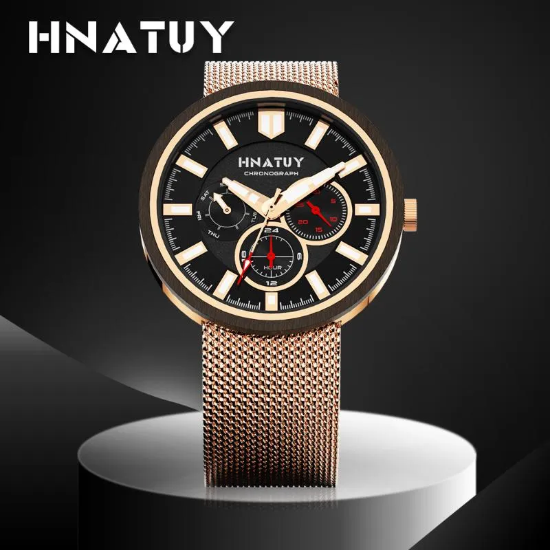 Wristwatches Hnatuy Mens Zegarki męskie Skórzane Sporty Drewniane Męskie Zegar Quartz 50 M Wodoodporny Wojskowy Wrist Watch