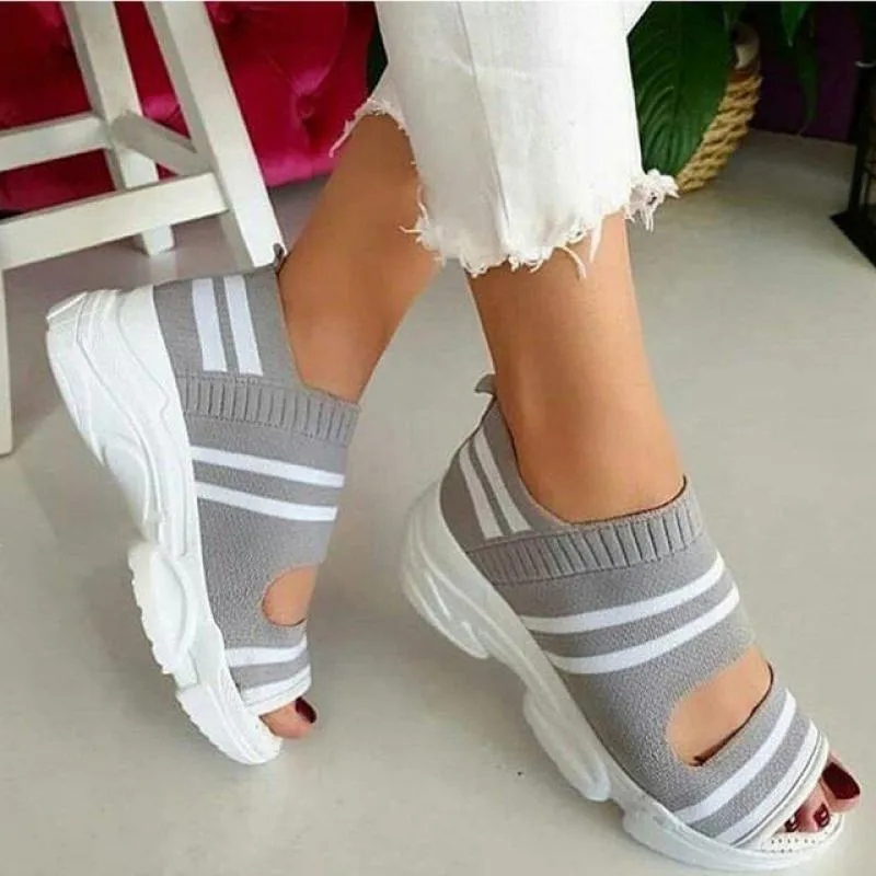 2021 Sandálias das Mulheres Verão Aberto Toe Plataforma Plataforma Senhora Sapatos Confortável Ao Ar Livre Knitting Leve Sapatilhas Sandália Grande Tamanho J2023