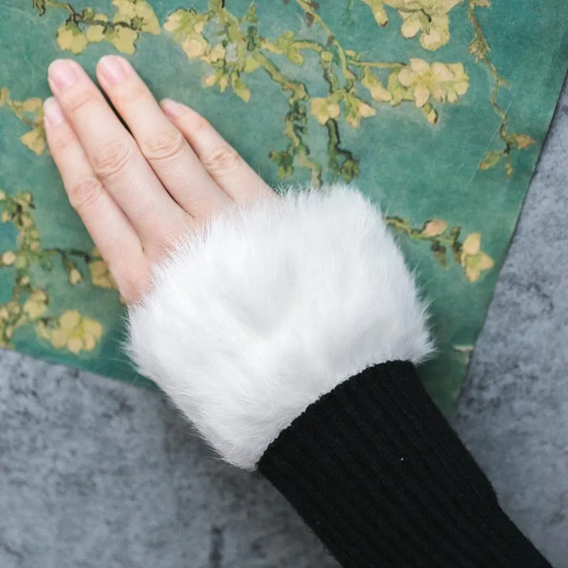Rękawiczki bez palców kobiety imitacja naśladowania koronkowe mankiet białe/czarne