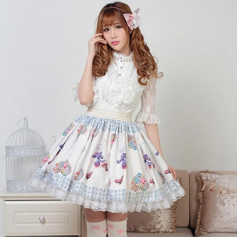 Skirts Princess Sweet Lolita Blue Love Lori Pleated Half-length Women GZWY148