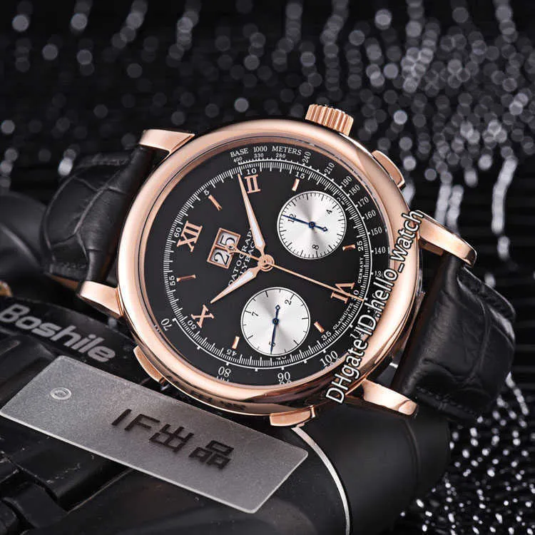 Uhren Herren Luxusmarke Datograph Big Date 403.041 Schwarzes Zifferblatt Weißes Hilfszifferblatt Automatische Multifunktions-Herrenuhr Roségoldgehäuse Leder Starp