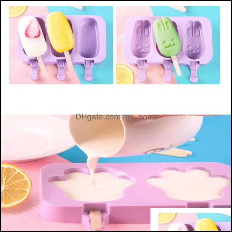 Silicone Ice Cream Mold Cartoon Cute Ice Cream Popsicle Ice Maker Mould Home Kitchen DIY Homemade Food Food Grade Popsicle Molds