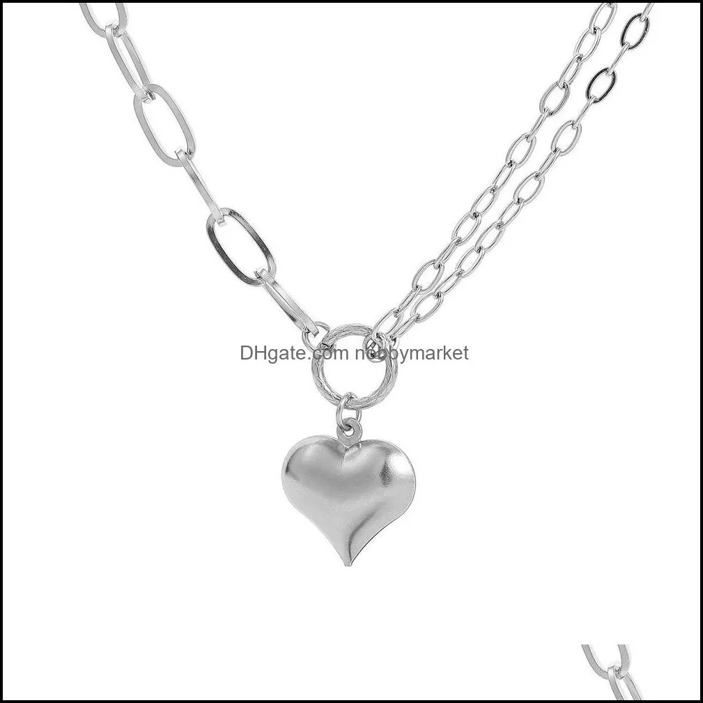 ins Cold Wind Necklace Woman Silver Titanium Steel Heart Necklace Pendant Non-fading Luxury Niche design Pendant Clavicle Chain