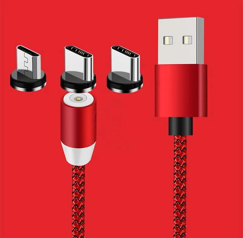 Câbles magnétiques 3 en 1, ligne de chargeur 2A, cordon de charge rapide en Nylon, câble Micro USB de Type C pour Samsung note 20 S20