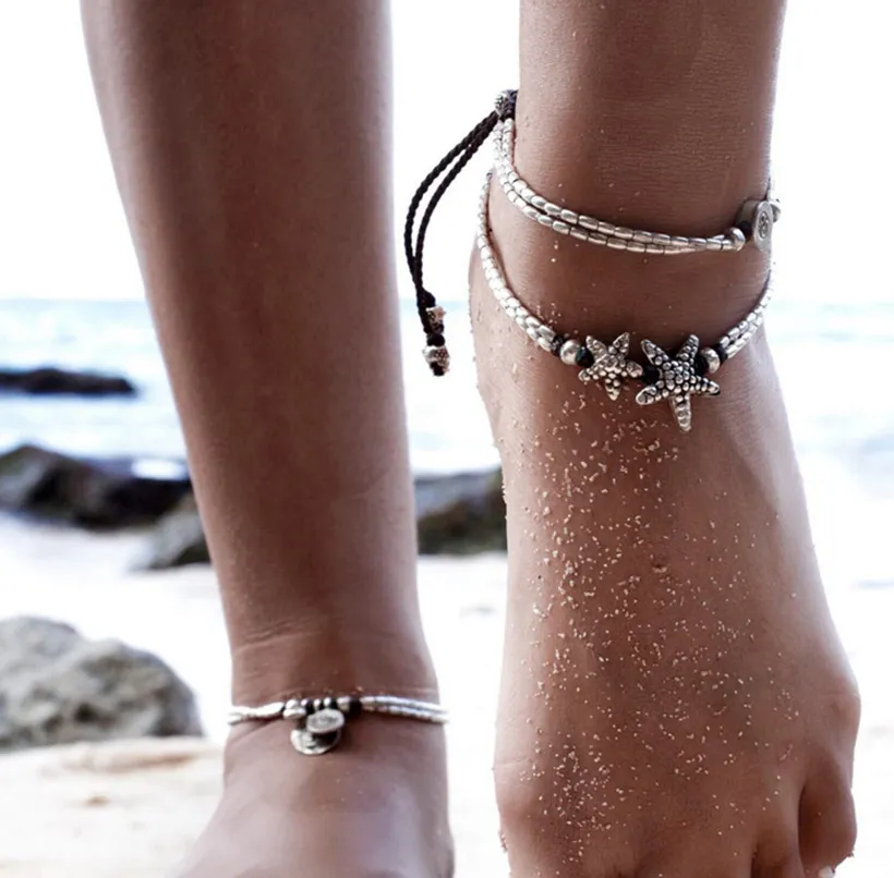 Braccialetto vintage gioielli perline fatti a mano perline catena perline per le donne caviglia gamba di fascino rune stella marcati braccialetto di moda spiaggia cavigliera
