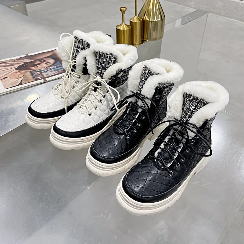 Moda tempo libero Stivali da donna Inverno Mantieni caldo Stivale da neve a metà polpaccio di alta qualità Donna Stringato Comodo stivaletto impermeabile Chaussures Femme