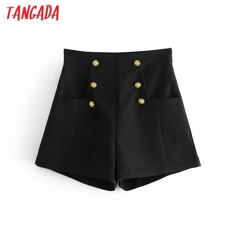 Tangada Women Elegant Double Breasted Shorts Side Zipper Pockets Female Retro Casual Shorts Pantalones QN39 210609