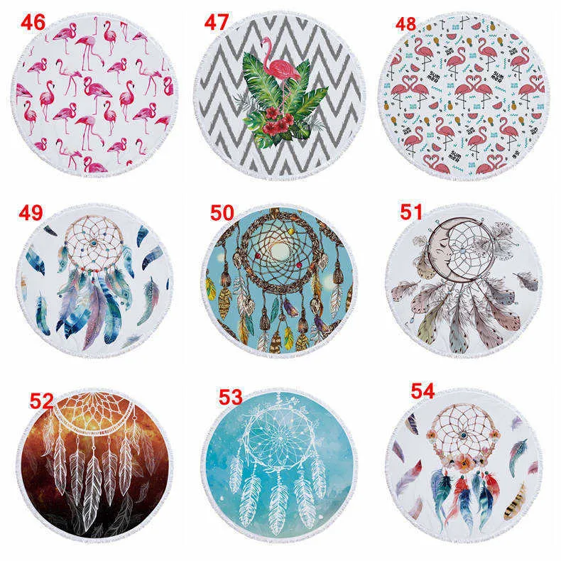 72 designs Summer Round Beach Towel With Tassels 59 inches Picnic mat 3D printed Flamingo Windbell Tropical Blanket girls bathing towels