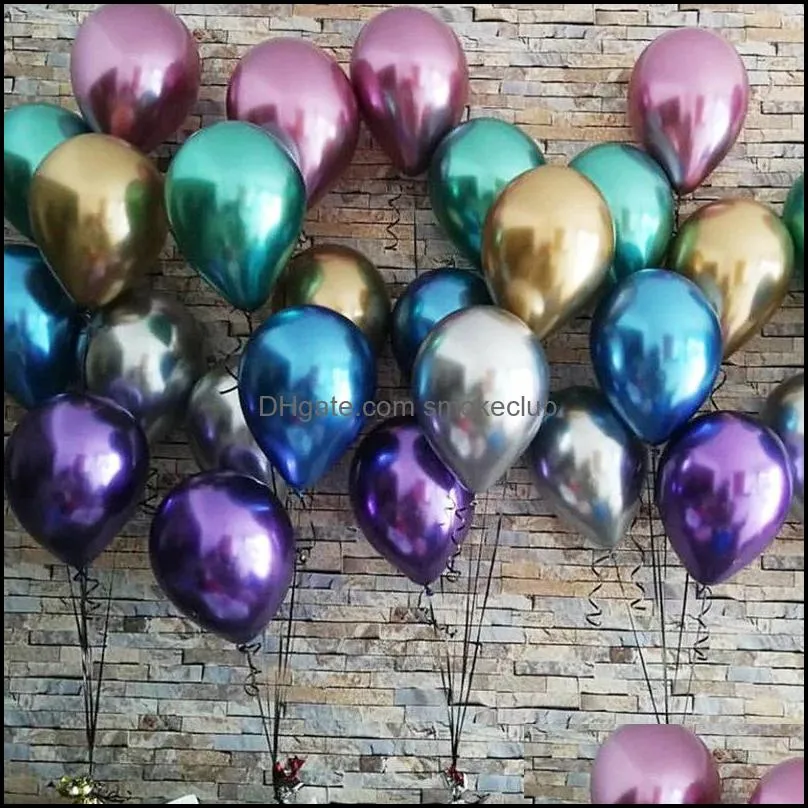 Outro Evento Festivo Suprimentos Home Garden50pcs / Lote 12inch Brilhante Metal Pérola Lábex Grosso Chrome Cores Metálicas Cores Ar Balões de Aniversário Festa de Aniversário