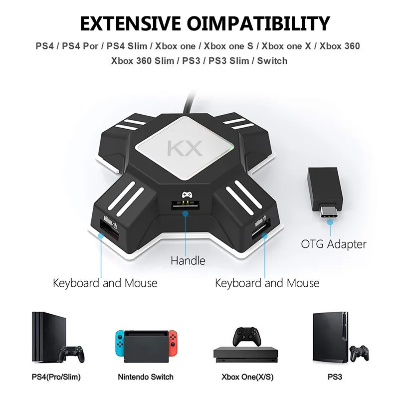 2021 Neuester KX USB-Game-Controller-Adapter-Konverter, Videospiel-Tastatur-Maus-Adapter für Nintendo Switch/Xbox/PS5/PS4/PS3