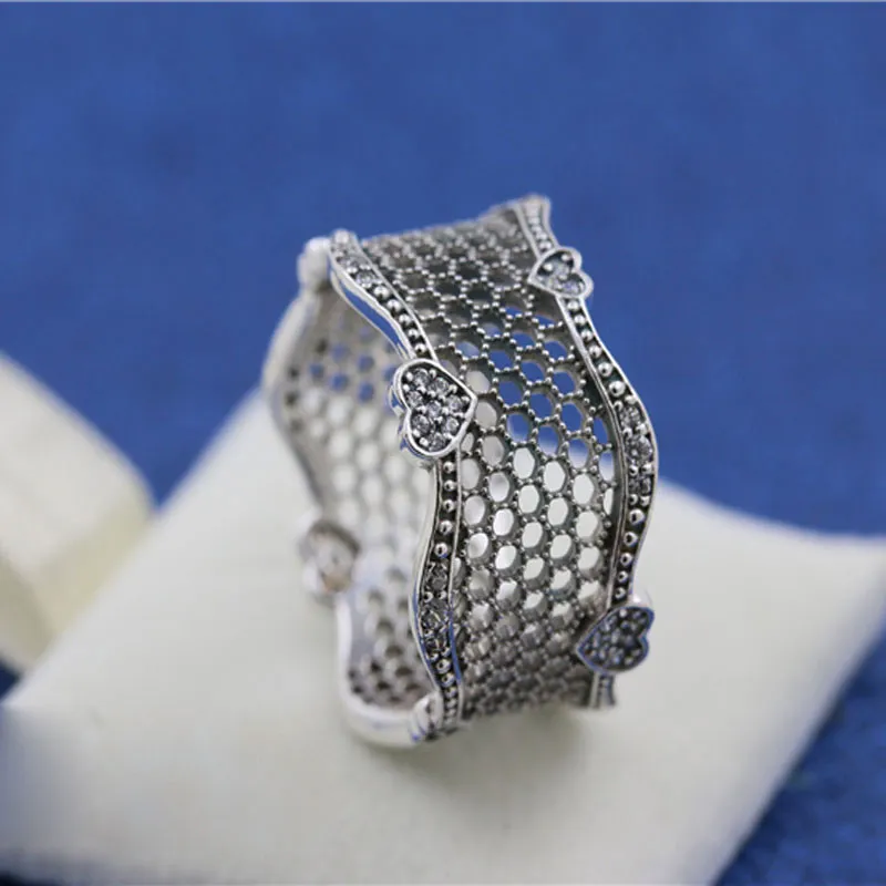 925 Sterling Silver Lace of Love Ring Passar Pandora Smycken Förlovning Bröllopsälskare Modering för kvinnor