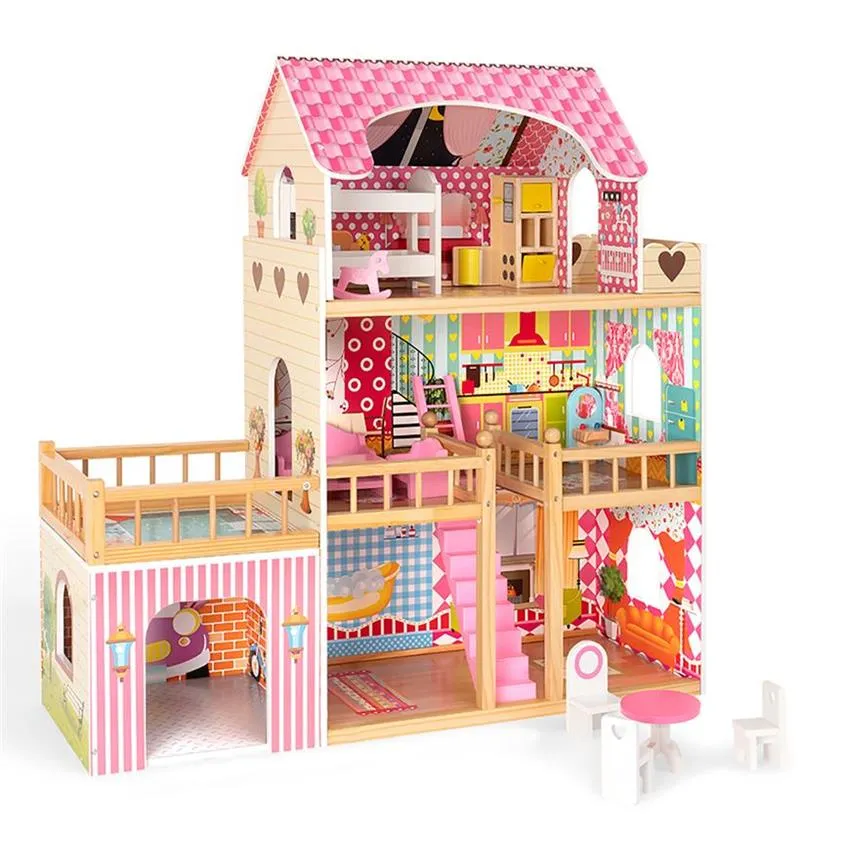 ABD hisse senedi dollhouse bebek blokları oyuncak aile evi ile 7 adet mobilya, oyun aksesuarları A51217Y