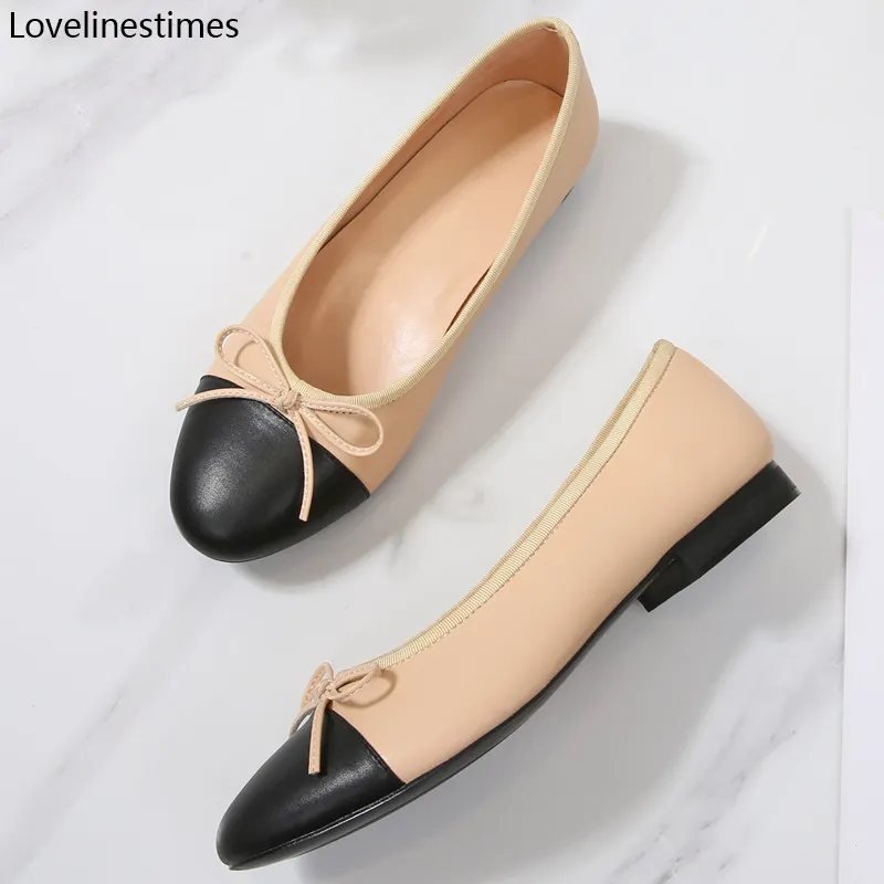 Women's Leather Ballet Flats Shoes Low Block Heels Comfort