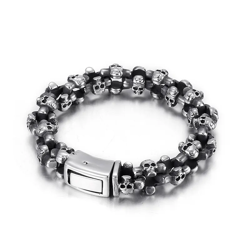 Män Gotiska Biker Skalle Skelettkedja Armband Rostfritt Stål Bangle Xmas 13mm 22cm 85g Vikt Halloween Presenter