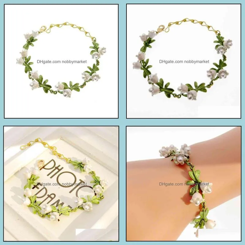 Jewelry baked lacquer alloy half hole pearl Valley lily leaf anchor same female bracelet