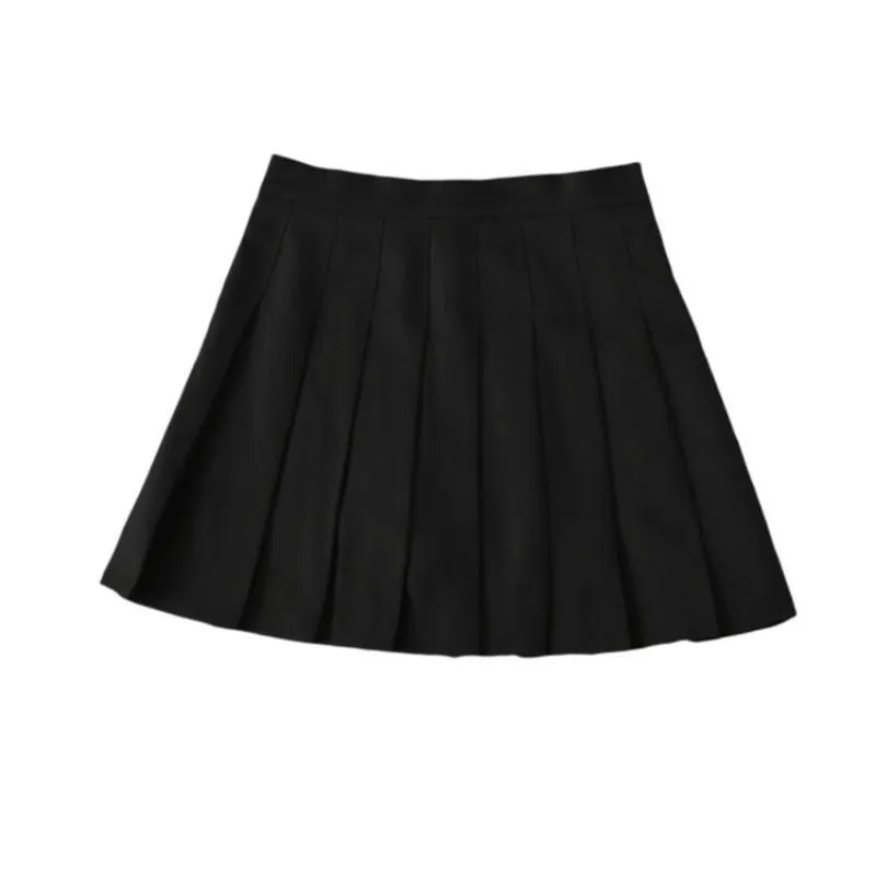 Summer Korean Skirt Pleated School Skirt Shorts High Waist Sexy Mini  Japanese Skirt Black White Plus Size 210315