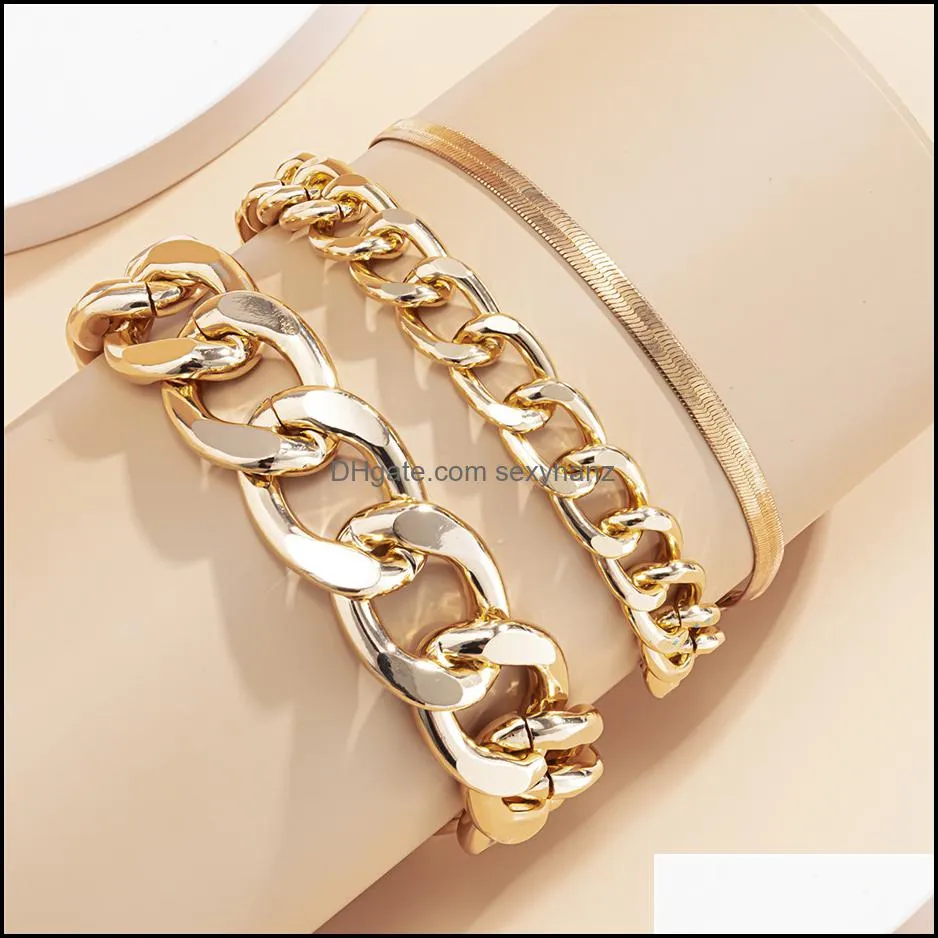 3Pcs/Set Vintage Chunky Thick Chain Anklet Women Fashion Gold Color Lock Charm Ankle Bracelet Sandals Female Unisex Foot Jewelry