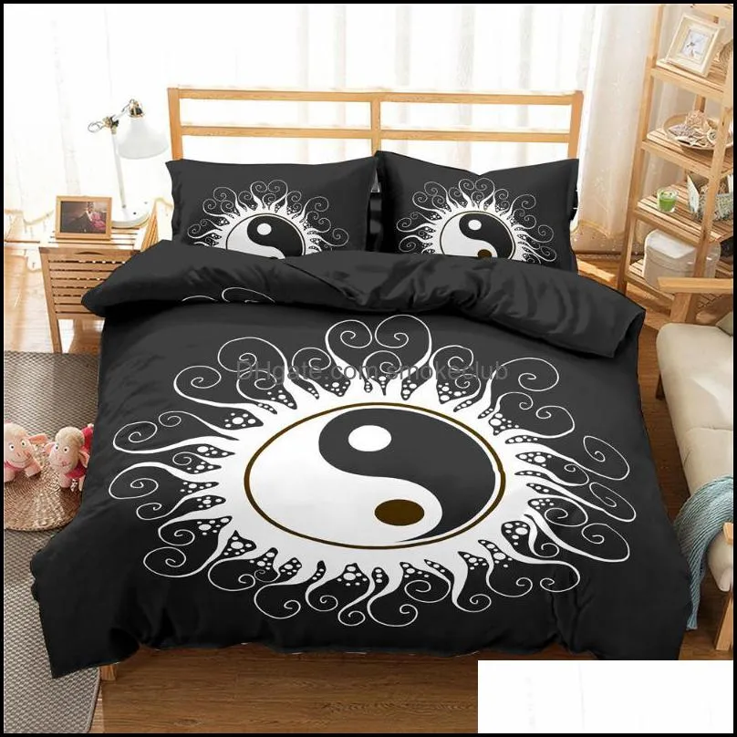 Bedding Sets Yin Yang Tai Chi Set Chinese Culture 1Duvet Cover+1/2Pillowcases Black White King Queen Sizes Home Textiles Bedclothes