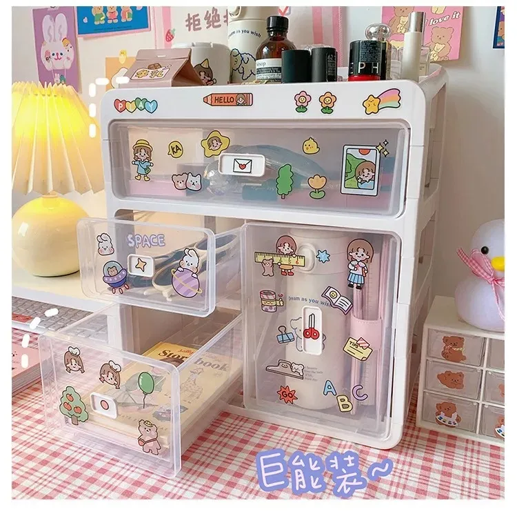 MINKYS Kawaii cassetto trasparente di grande capacità tipo Desktop