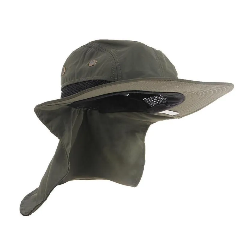 Stingy Brim Hats Summer Function Neck Flap Boonie Hat Fishing Hiking Safari  Outdoor Sun Bucket Bush Cap Casual Style2733