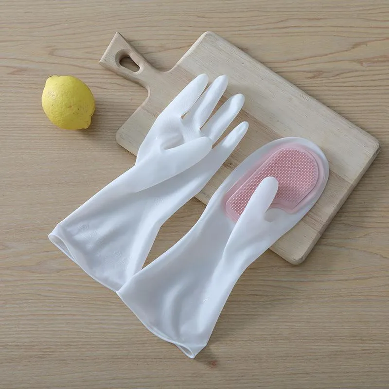 PVC Rubber Dishwashing Gloves With Brush Waterproof For Washing Cleaning Glove Durable Clean tool Kitchen Accessories