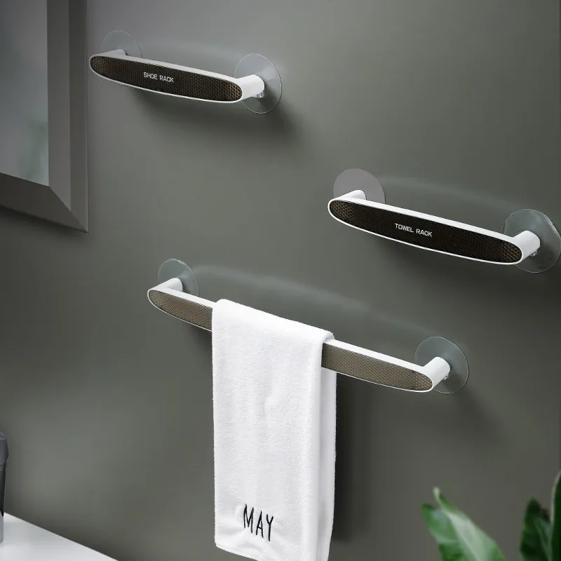 Towel Holder Bathroom Towels Rack Hanger Punch-free Wall Hanging Bar Organizer Kitchen Storage Shelf