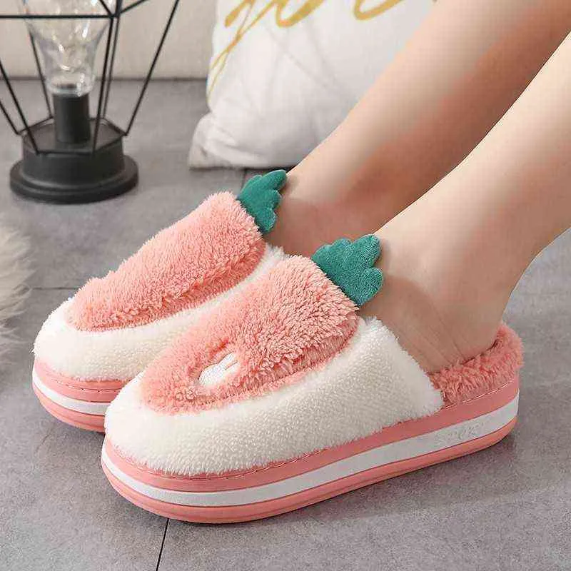 Women Fluffy Slippers High Heels Winter Warm Fur Shoes Cute Carrot Soft Sole Home Indoor Ladies Girls Plush Slides Zapatillas Y1206