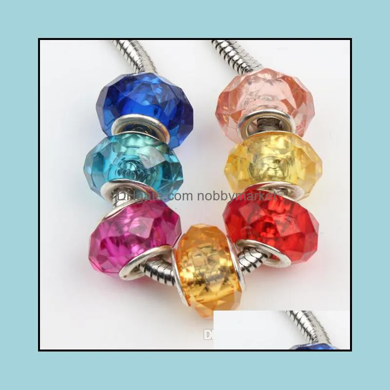 200pcs/lot Colorful Rondelle Acrylic Plastic Big Hole Spacer Loose Beads Fit European Bracelets 14mm Jewelry DIY