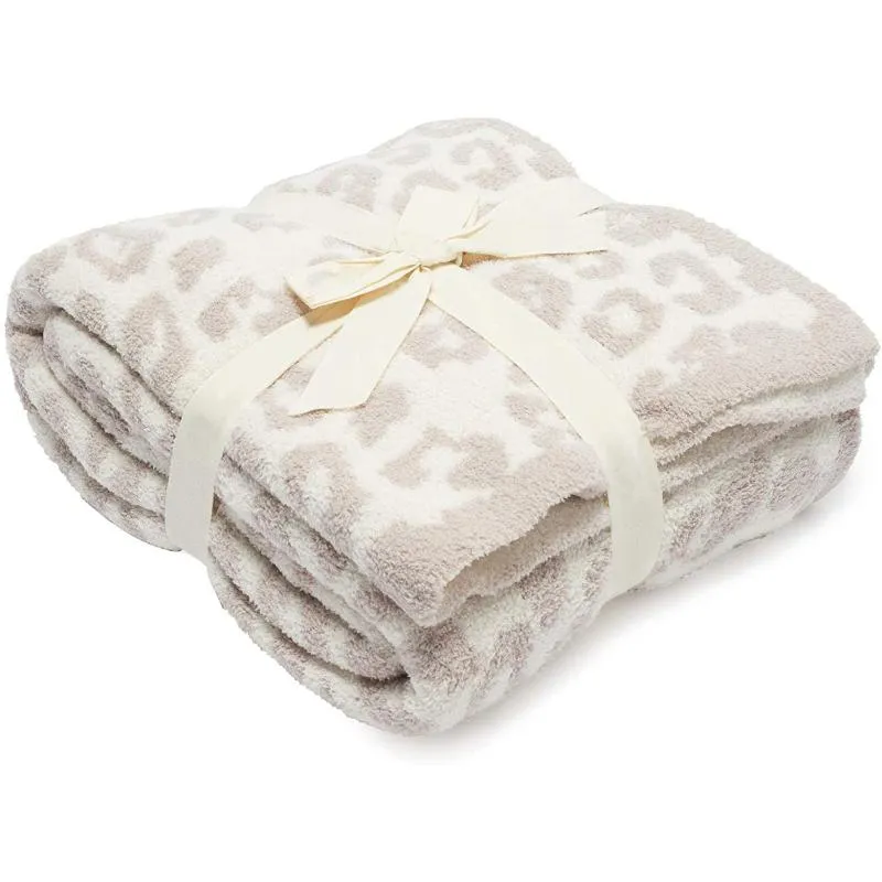 Blankets Half Wool Sheep Blanket Knitted Leopard Plush