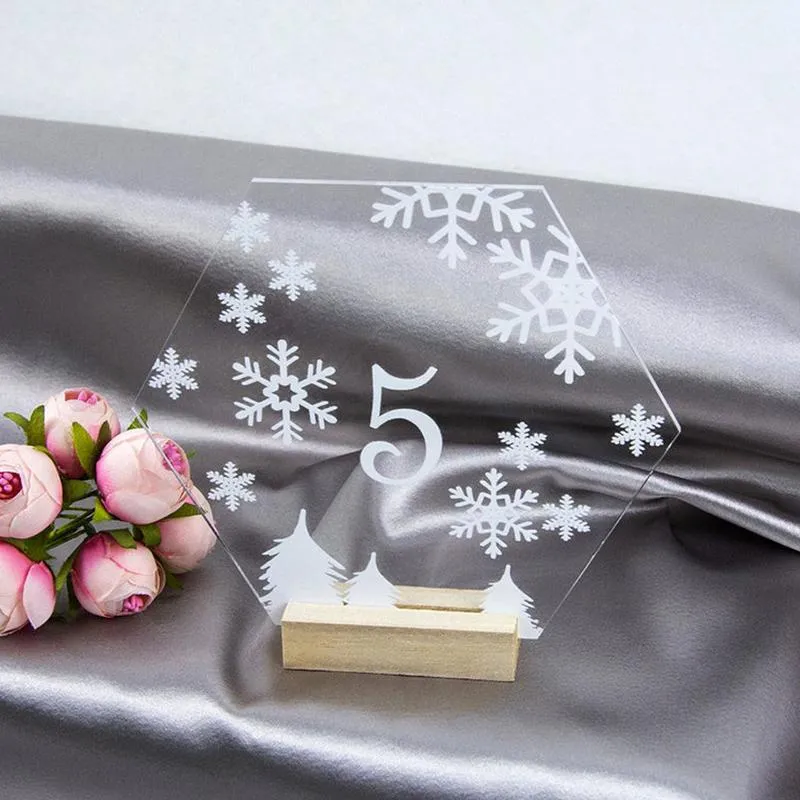 Party Decoration Custom Acrylic Wedding Table Number Sign With Wood Stand,Personalized Winter Decorations,Hexagon Number,Wedd