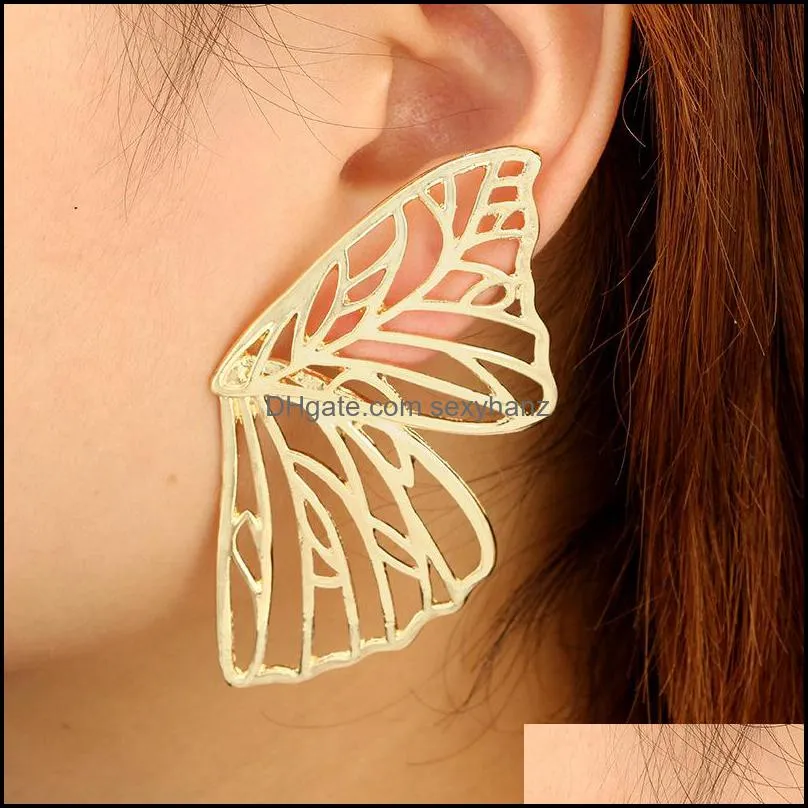 Butterfly Wing Women Ear Studs Jewelry Plated Gold Fashion Hollowing Out Lady Statement Earrings Alloy Earring 2020 1 5lg J2B