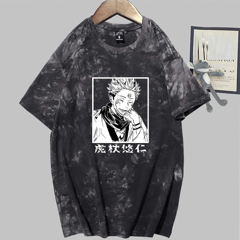 Jujutsu Kaisen Itadori Anime T-shirt Fashion Short Sleeve O-neck Casual Tie Dye Y0809