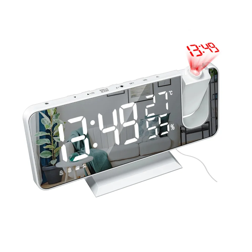 Réveil à Projection Numérique LED - Horloge Projecteur 180° Sur Plafond, Rechargeable USB Lumière Verte