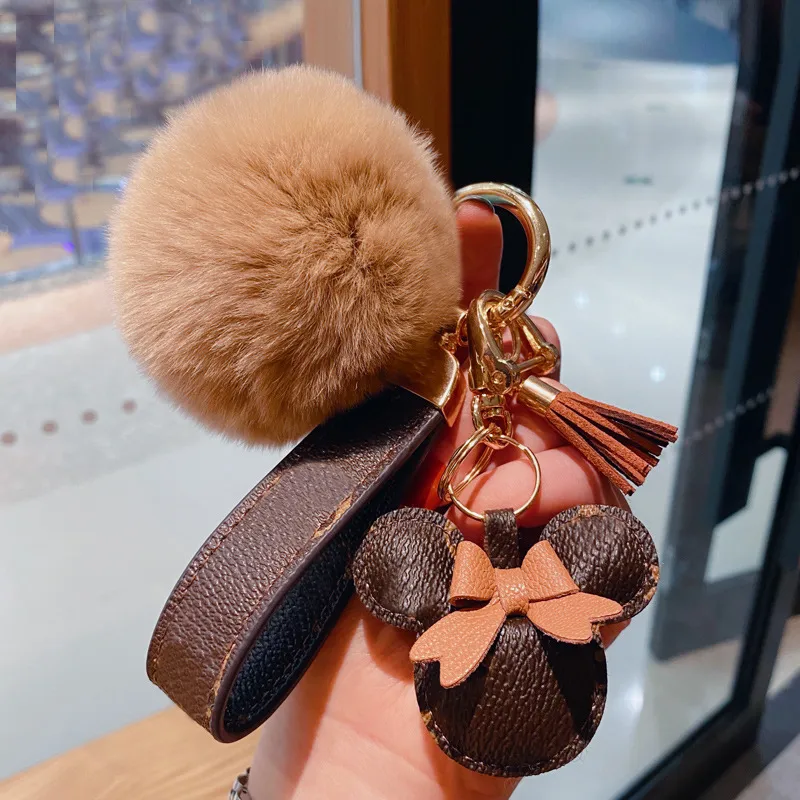 Mouse Design Car Keychain Favor Flower Bag Pendant Charm Jewelry Keyring Holder for Men Gift Fashion PU Leather Animal Key Chain A267F