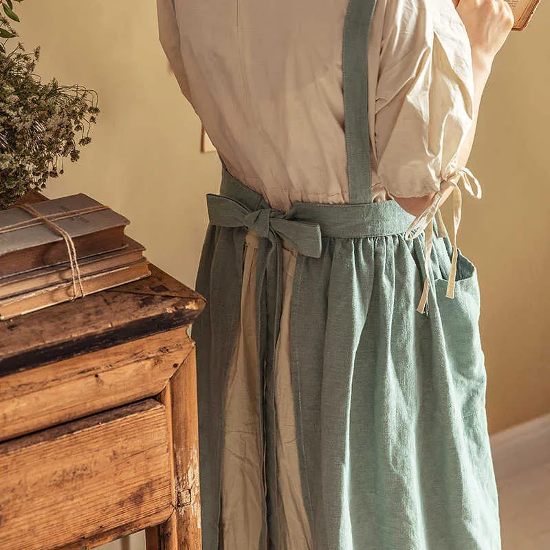 Hyzrz Delantales retro lindos encantadores para mujer niña algodón cocina  salón Pinafore Vintage delantal vestido (verde)