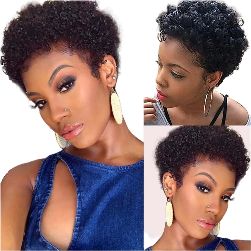 Perruques de cheveux humains pour les femmes noires Péruvienne Afro Kinky Curly Lace Front Wig avec fabriqué à la machine