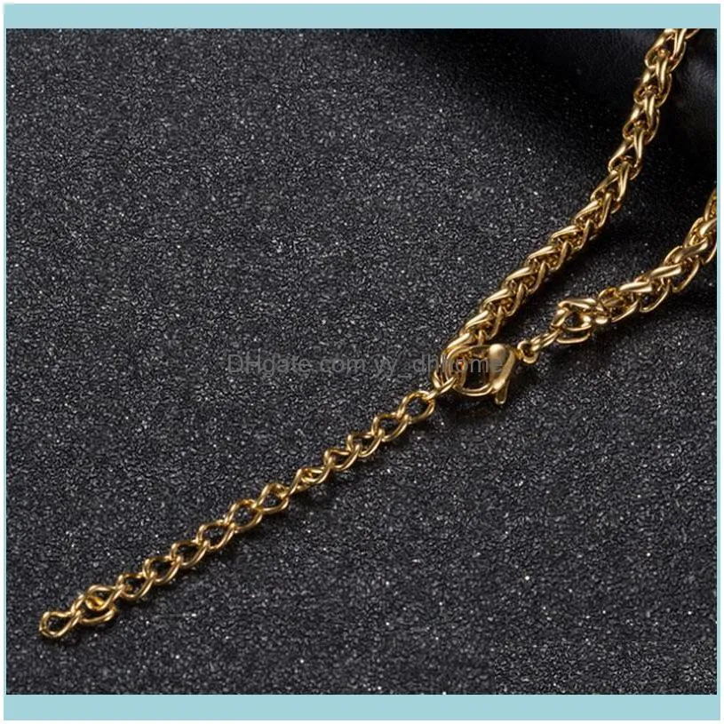 Chains Gold Wheat Chain Necklace Men Stainless Steel Spiga Link Hippie Hip Hop Jewelry Accessories