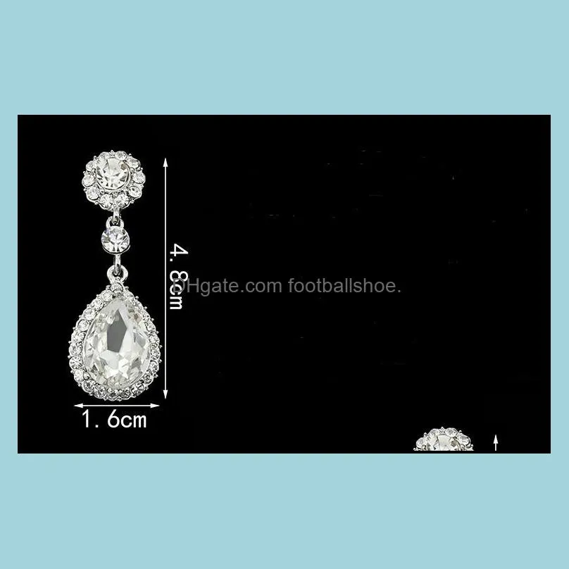 New Women Wedding Earrings Multicolor Crystal Waterdrop Earrings 925 Sterling Silver Plated Drop Earrings 4 Colors