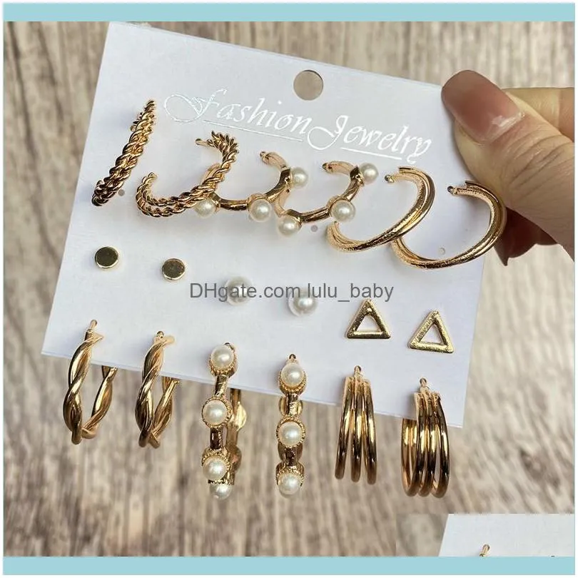 Fashion Pearl Hoop Earrings Set For Women Geometirc Gold Metal Circle Brincos 2021 Trend Jewelry Gift & Huggie