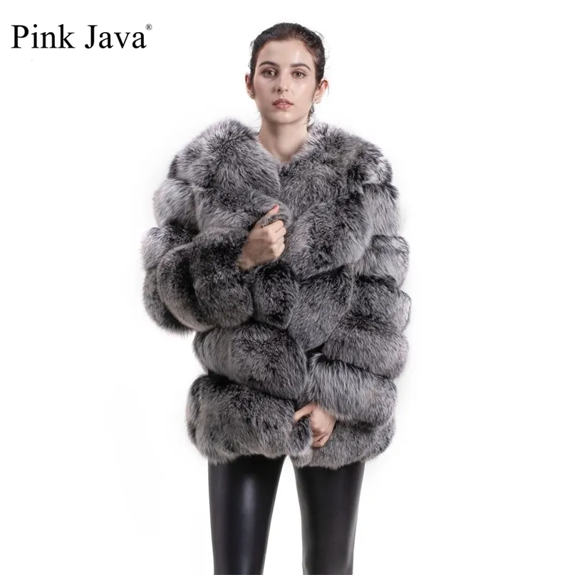 Rose java 8066 haute qualité femmes réel manteau de fourrure avec chaud épais veste de fourrure véritable fourrure manteau court manches longues 211018