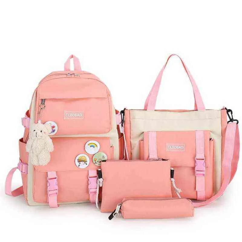 Q1FA Women Laptop Backpack Canvas School Bags For Teenage Girls Kawaii College Student Kids Book Bag Rucksack 211110