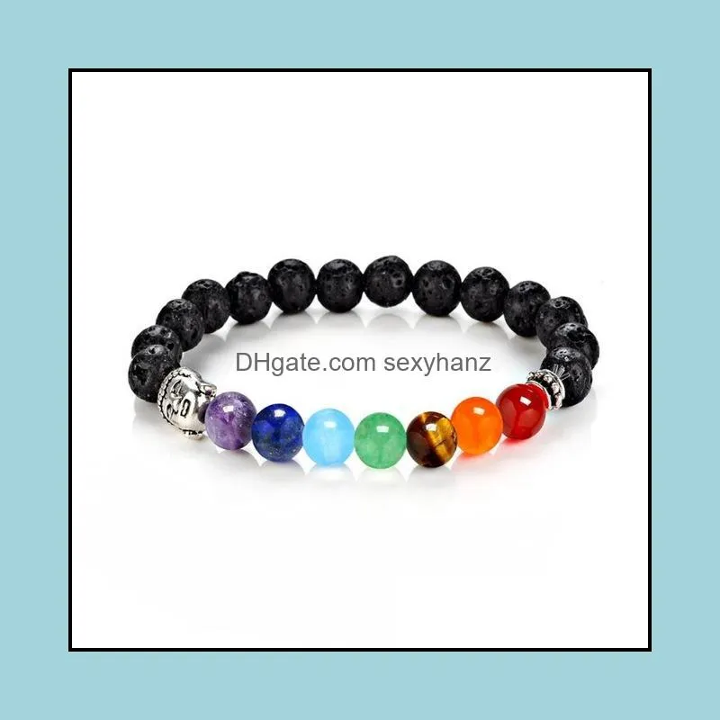 11 STYLE 7 Chakra Reiki Rainbow Stone Beads Bracelet Buddha Head Healing Balance Purple Lava Yoga Beads Bracelet Jewelry