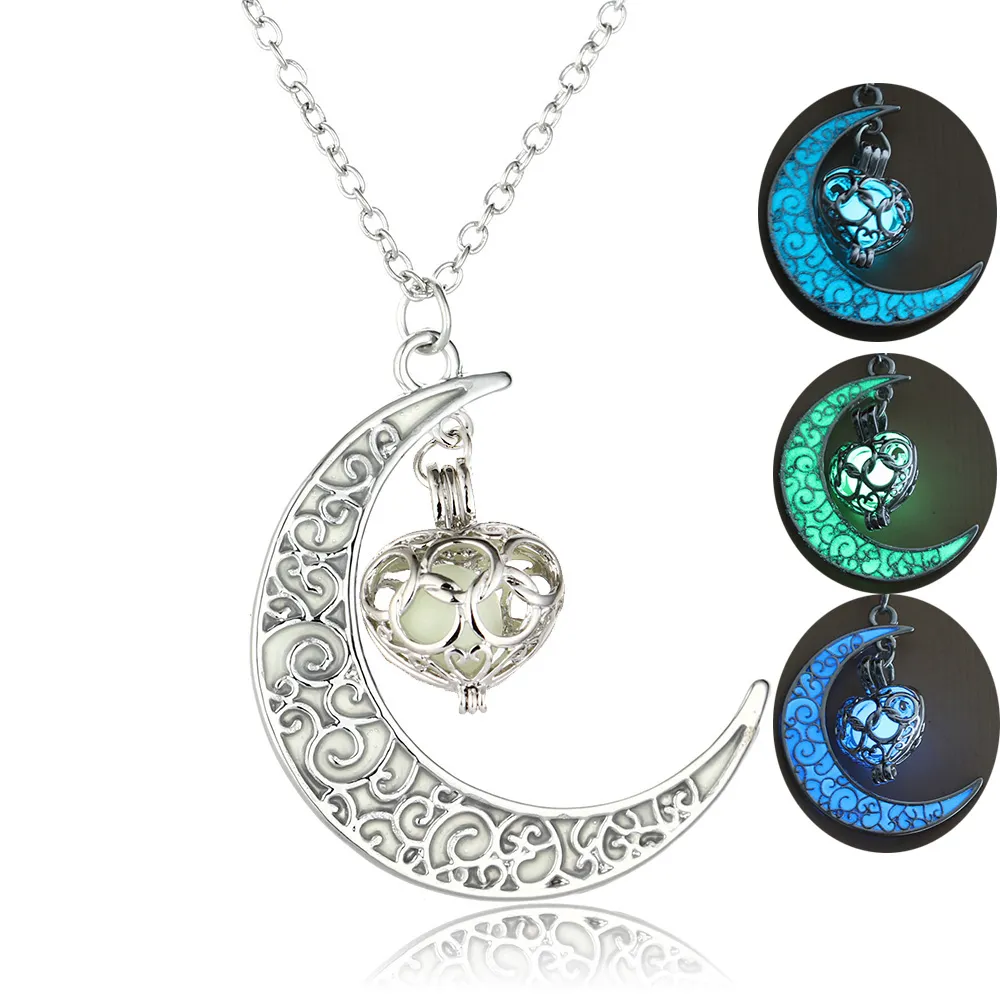 Lune Glowing Colliers Charme Bijoux Argent Plaqué Femmes Mode Lumineux Pierre Collier Cadeaux