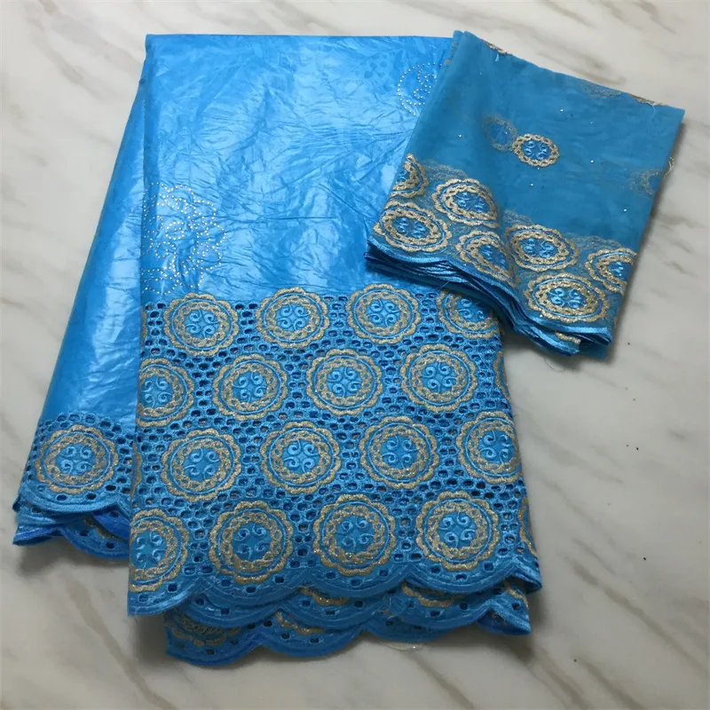 5yards belo céu azul bazin brocado tecido de renda africano bordado fósforo 2yards blusa de malha francesa set pl71189