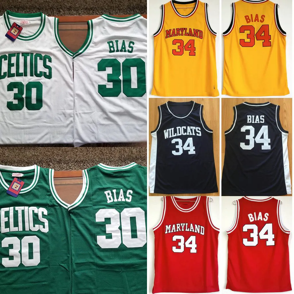 Mens Len Bias 34 Northwestern Wildcats High School Basketball Jersey Дешевые 1985 Мэриленд Терпс Len Bias College Сшитые баскетбольные рубашки