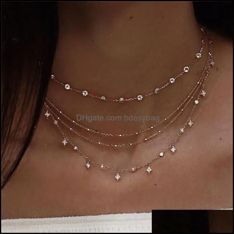 Pendant Necklaces 2021 Boho Fashion Crystal Stars For Women Vintage Gold Necklace Multilayer Female Jewelry Wedding Gift